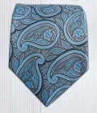 100% Silk Woven Blue and Gray Paisley Extra Long Tie