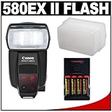 Canon 580EX II Speedlite Flash + Sto-Fen Omni-Bounce Diffuser + 4 Batteries ....