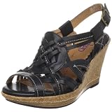 indigo by Clarks Women's GULL POND Wedge Sandal,Black Leather,7.5 M US