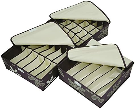 Lifebe OR Newly Bedroom Drawer Organizers, Set of 3 Underwear, Sock and Lingerie Storage Boxes with Lid (Coffe)