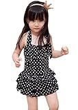 Ziweiba丸玉柄ワンピース水着 女の子 子供 キッズ スイムウェア ベビースイミング フリル連体式ビキニ リボン飾り ホルターネック (XL, A)