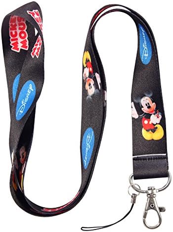 Black Mouse &amp; Blue Logo Keychain Key Chain Lanyard Straps with Mini Silver Steel Spring Clips (MCL-178)