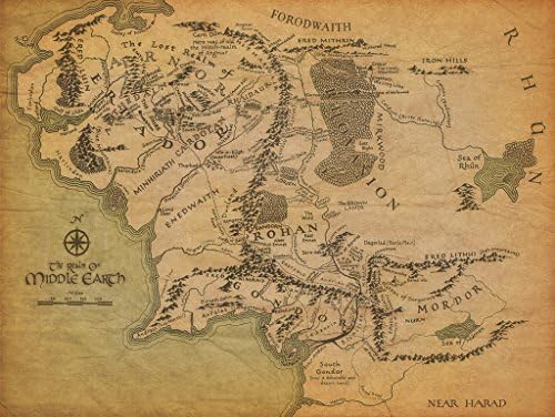 Kumax Map Of Middle Earth The Lord Of The Ring Fabric Canvas Cloth Poster Print For Bar Office Room Wall Print Decor (8.26x11.69inch 12x15.98inch 14x17.99inch )