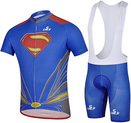 Mountain Hills Men's Cycling Jersey Breathable & Wearable Quick Dry Anti-sweat Short Sleeve Bib Pants Super-man Cycling Suit (Size S)