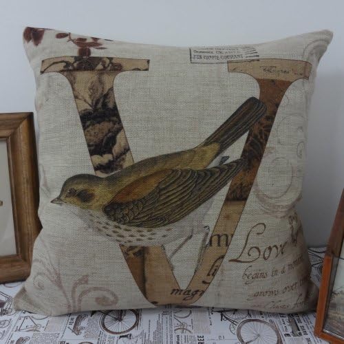 45cmx45cm Letter V for Love Vintage Bird Pattern Best Gift Present for Family Cushion Covers
