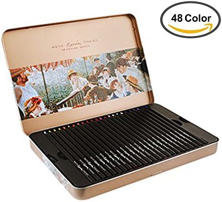 iBayam Black Wood Fine Art Artist Grade Colored Drawing Pencils Professional Colored Pencils Set Metal Tin (48 Color)