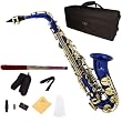 Cecilio 2Series AS-280BL Blue Lacquered w/ Gold Accents Alto Saxophone w/ Case and Accessories
