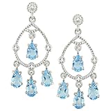 10k White Gold Blue Topaz Rope Design Chandelier Earrings