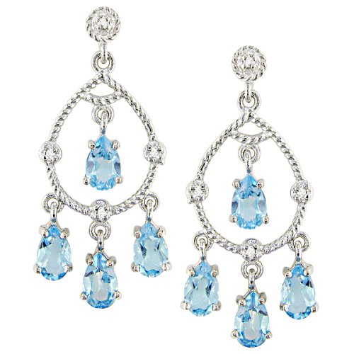 10k White Gold Blue Topaz Rope Design Chandelier Earrings