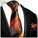 Fire Orange and Black Paul Malone Silk Tie and Pocket Square