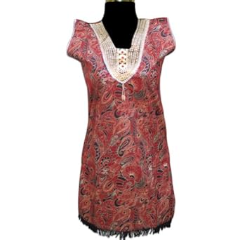 Golden Paint Cotton Top With Printed Patch On Neck With Sequins & Plastic Beads 