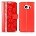 S7 Case, Galaxy S7 Case, Cellularvilla [Diamond Jewel] Embossed Flower Design Premium Pu Leather Wallet Case [Card Slots] [Stand Feature] Folio Flip Cover for Samsung Galaxy S7 (Red Bling)