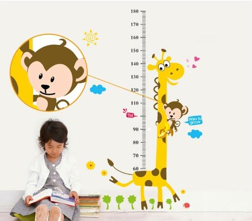 Cute Giraffe Height Chart Decals kids room removable cartoon wall stickers