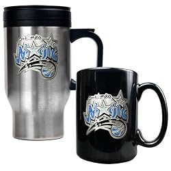 Orlando Magic NBA Stainless Steel Travel Mug & Black Ceramic Mug Set - Primary Logo by Great American Products