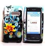 Black with Blue Yellow Flower Forest Butterfly Lg Ln510 Rumor Touch Snap on Cell Phone Case + Retail Package