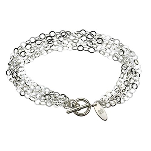 Multi-Strand Flat Round Sterling Silver Chain Toggle Bracelet Italy