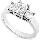 Classic Three Stone 1.66ct Emerald Cut Diamond Engagement Ring (HI/VS-SI) in 14k White Gold