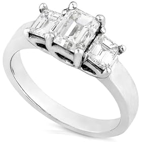 Classic Three Stone 1.75ct Emerald Cut Diamond Engagement Ring (HI/VS-SI) in 14k White Gold