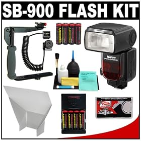 Nikon SB-900 Speedlight Flash + AA Batteries with Charger + Bounce Flash Reflector + Cord + Bracket for Nikon D5000, D3000, D700, D300s, D300, D200, D90, D80, D60 & D40 Digital SLR Cameras