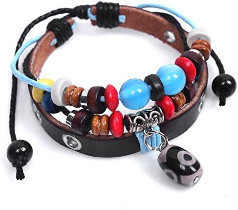 The Cat's Eye Lucky Bracelet with Wooden Beads Adjustable Cuff Charm Bangle