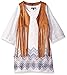 My Michelle Girls' Big Lace A-line Dress with Chrevron Print Hem and Fringed Vest