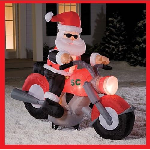 &! 6 Ft CHRISTMAS SANTA ON MOTORCYCLE GEMMY INFLATABLE earlgriffinsteven