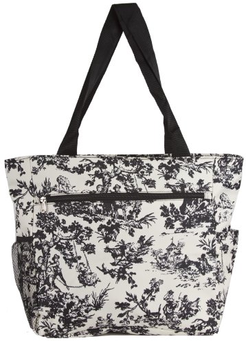 World Traveler French Toile Travel Tote Bag, Ivory and Black