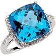 14K White Gold Swiss Blue Topaz and Diamond Ring
