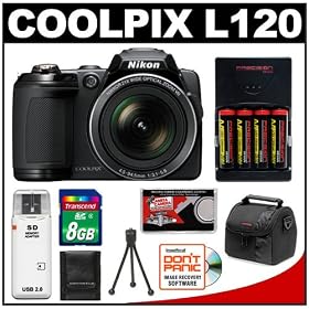 Nikon Coolpix L120 14.1 MP Digital Camera (Black) with 8GB Card + Batteries Charger +... by Nikon