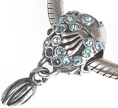 Everbling Splish Splash Fish with Aquamarine Color CZ Dangle March Birthstone Authentic 925 Sterling Silver Charm Bead Fits Pandora Chamilia Biagi Troll Charms Europen Style Bracelets