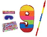 Number 9 Pinata Kit - Includes Pinata, 2Lb Filler, Buster Stick and Blindfold