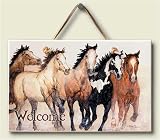 Tile Welcome Sign ~ Stepping Out Wild Horses ~ 5 inch by 8 inch ~ code 256