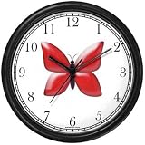Red Butterfly - JP Animal Wall Clock by WatchBuddy Timepieces (Black Frame)