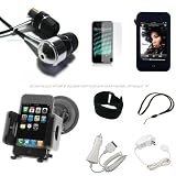 DreamBargains Premium iPod Touch 2G / 2nd Generation 8GB 16GB 32GB Accessory Bundle Kit - Protective Silicone Sleeve - White + Adjustable Sport Armband - Black + Screen Protector Film + Travel Charger - White + Car Charger - Black + Durable Metallic Sound Isolating In-Ear Earbud Earphones - Black + Neckstrap - Black + Adjustable Windshield Mount - Black