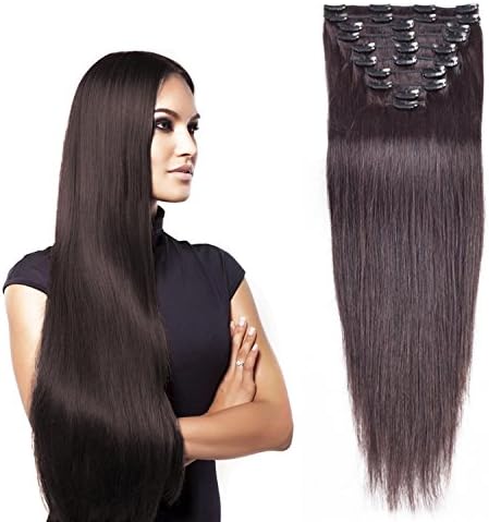 18Inch (45cm) 10pcs 100g Remy Straight Human Hair Clip in Extensions 26Clips for Women With 4 Color Available (18Inch, #2 Dark Brown)