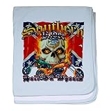 IMAGE OF Baby Blanket Sky Blue Southern Motorcycle Rider Hell On Wheels Rebel Flag