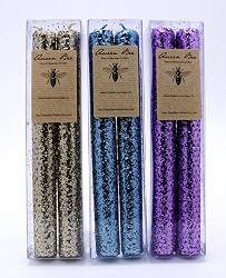 Queen Bee Natural Beeswax Glitter Candles boxed set of 2 - Bronze