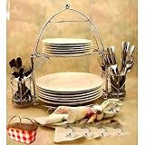 36 PC WHITE DINNERWARE SET /FLATWARE W/ RACK