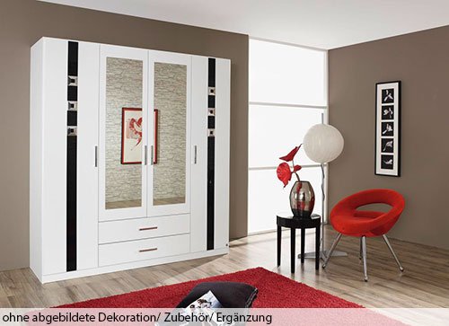 Drehtürenkleiderschrank in Weiß mit Abs. aus schwarzem Glas, B/H/T ca. 181/197/54 cm