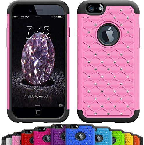 GIRLY iPhone 6s / 6 Plus (5.5 Inch) Crystal Studded Defender Cases by VALLT, Hybrid Dual Layer Rhinestone Bling Protective Case Cover for Apple I Phone - Lifetime Guarantee (Pearl Pink)