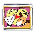 My Dog Loves Cat Animal Photo Valentine Hearts Italian Charms Bracelet Link