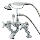 51MhLHTw9sL. SL160  Kingston Brass CC416T1 Vintage Deck Mount 7 Inch Spread Tub Filler with Hand Shower, Metal Cross Handle, Polished Chrome