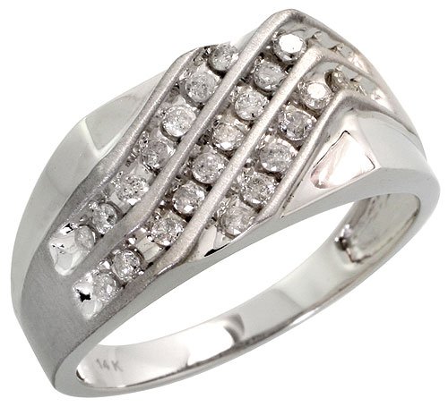 14k White Gold Matte Finish Accent Men's Diamond Ring, w/ 0.50 Carat Brilliant Cut Diamonds, 7/16 (11mm) wide
