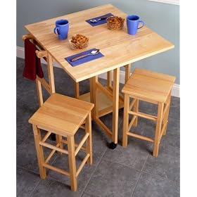Winsome 89330 Space Saver Drop Leaf Table with Two Stools-Natural