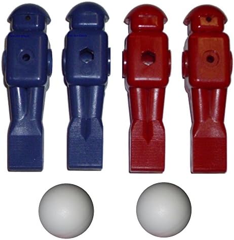 4 Red / Blue Old Dynamo Style Foosball Men Square Body w/ 2 Smooth Balls.