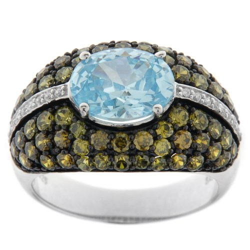 Sterling Silver Blue, Green and White Cubic Zirconia 