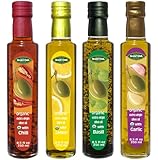 Mantova Garlic,Basil,Chili,Lemon Organic Extra Virgin Olive Oil, 8.5-Ounce Bottles (Pack of 4)