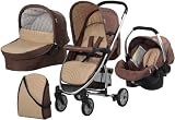 Hauck 142134 Kinderwagenset Malibu All in One inkl. Pram, Zero Plus Comfort, Wickeltasche, Wetterschutz lolli sand