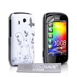 Yousave Accessories TM Wei� Und Silber Schmetterling Blmen Harte IMD Schutzh�lle / Tasche F�r Das HTC Explorer Mit Displayschutzfolie Und Micro-Faser Poliertuchvon "Yousave"