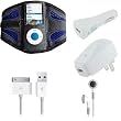 Apple iPod Nano 5G (Video Recorder) Blue Mesh Neoprene Sports Armband w/ USB 2in1 Sync and Charging Data Cable, USB Car Charger, USB Wall / Travel Charger, & Earphone / Headphones